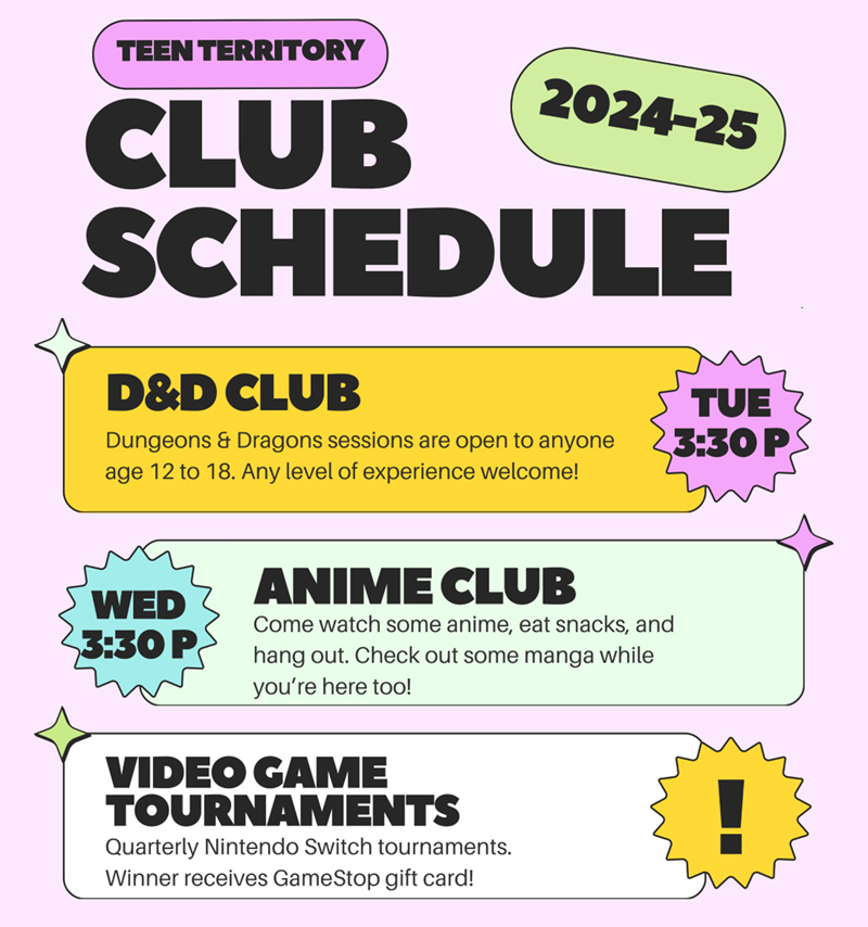 Teen Territory Club Schedule